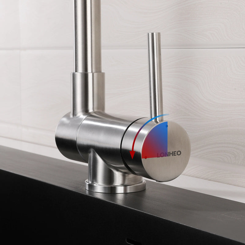 Mitigeur Cuisine Rabattable Inox 304 Brossé, Pivotant 360° pour Évier sous Fenêtre