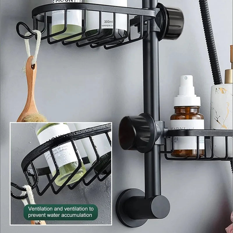 Porte-Éponge pour Robinet d'Évier ou Barre de Douche, Panier Noir ou Argenté