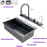 Évier Cuisine Inox Cascade Multifonction, Robinet Inclus, 60 à 80 cm