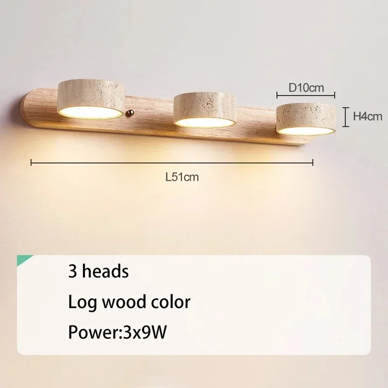 Applique Salle de Bain LED Travertin et Bois Orientable 32 à 70 cm