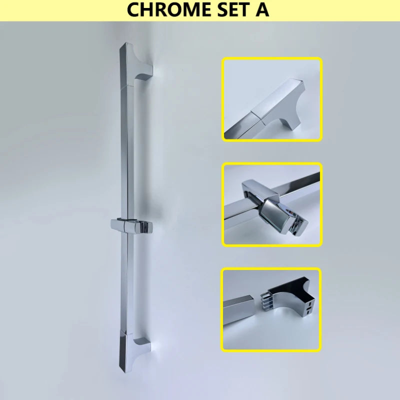 Barre de Douche Réglable Inox 64 cm, Ronde ou Carrée, 6 Finitions