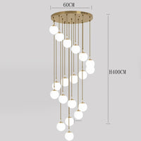 Suspension Cuisine Spirale Globes Blancs, Escalier ou Îlot, 3 à 25 Têtes