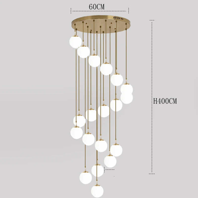 Suspension Cuisine Spirale Globes Blancs, Escalier ou Îlot, 3 à 25 Têtes