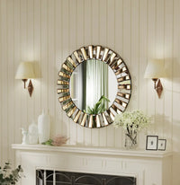 Miroir Mural Rond Effet Soleil Argent et Fauve 60 ou 80 cm