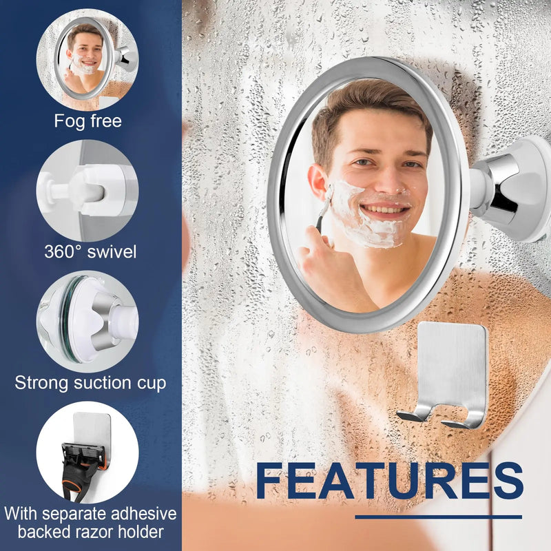 Miroir Anti-Buée Salle de Bain Rond Ventouse Pivotant 360°