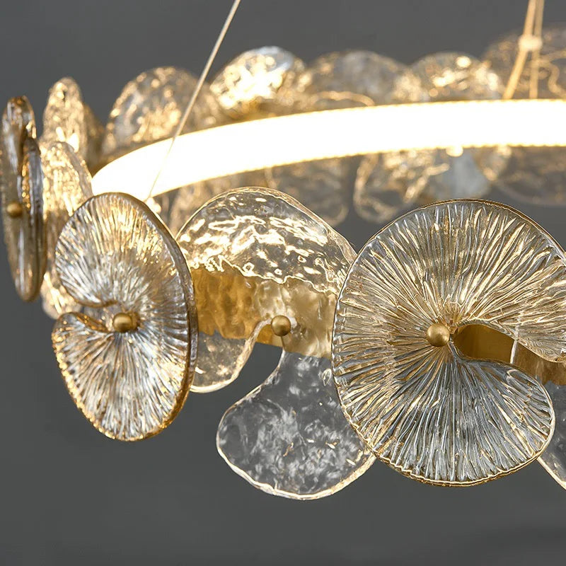 Lustre Suspension Cuisine Anneau LED Disques de Verre Doré, Ø 40 à 80 cm
