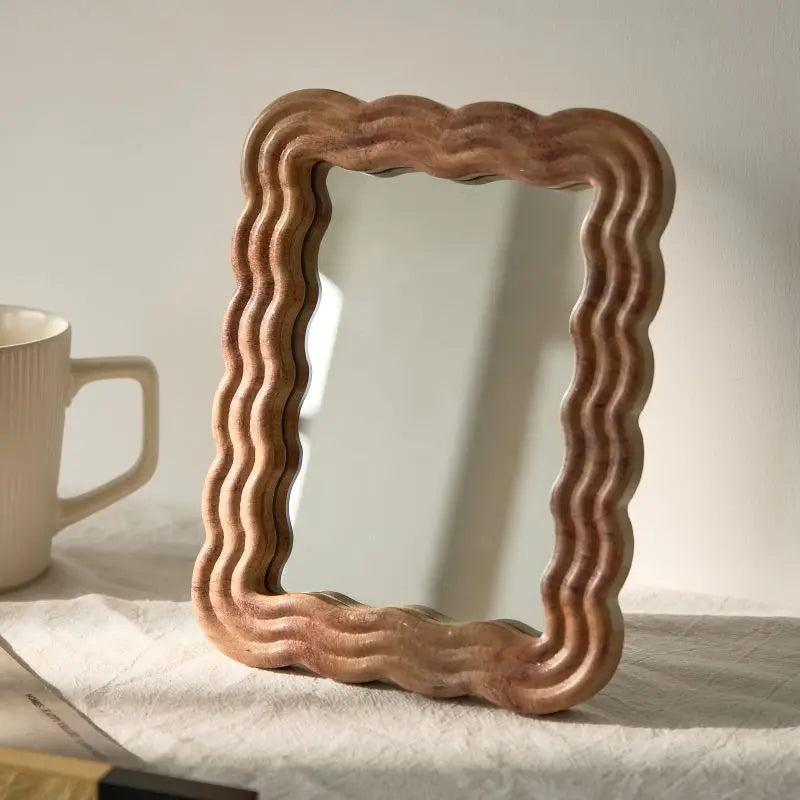 Miroir de Table en Bois à Poser, Cadre Ondulé ou Arrondi