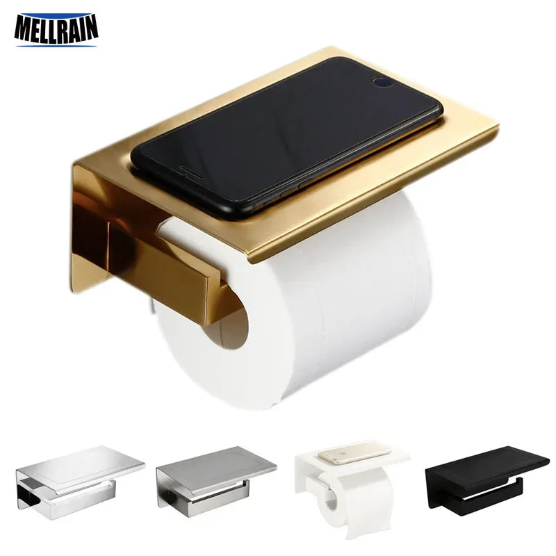 Porte-Papier Toilette Mural Inox 304 avec Tablette Téléphone, 5 Finitions