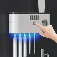 Porte-Brosse à Dents UV Mural 5 Places avec Étagère, Noir ou Blanc
