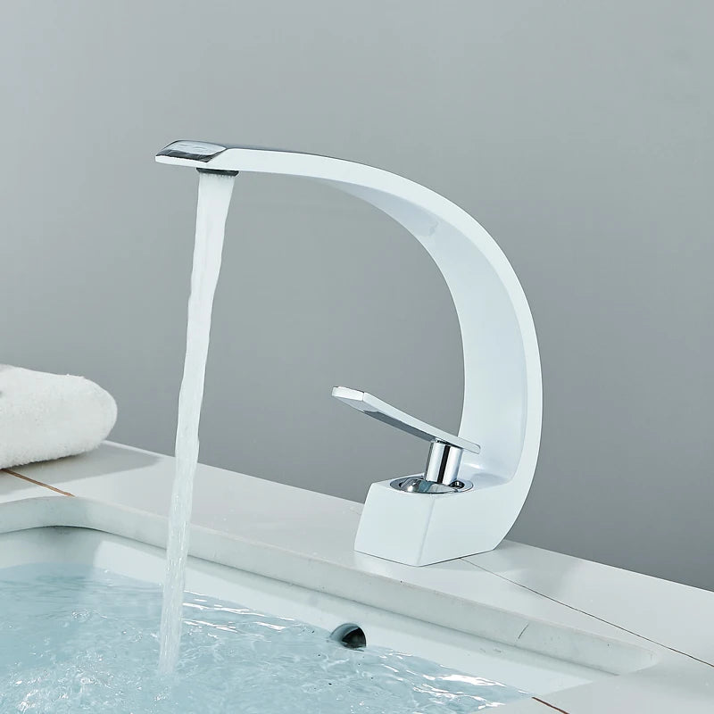 Mitigeur Lavabo Monotrou Courbé en Laiton, 6 Finitions