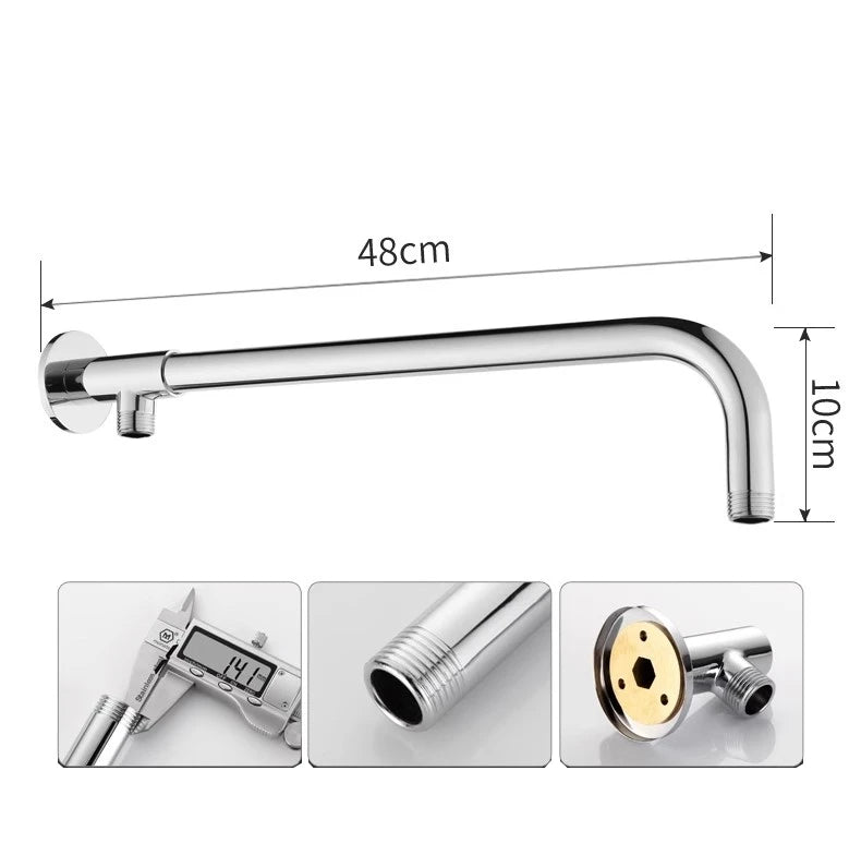 Bras de Douche Mural Inox 33 à 48 cm, Noir ou Chromé