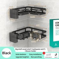 Étagère de Douche d'Angle Sans Perçage Noir ou Blanc, 2 Étagères et Accessoires