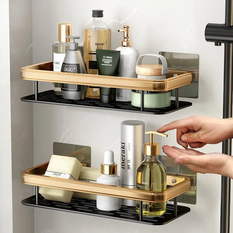 Étagère de Salle de Bain d'Angle Sans Perçage 2 Niveaux
