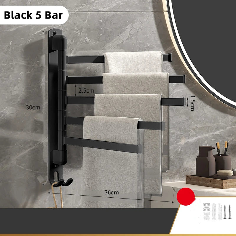 Porte-Serviette Pivotant Mural Inox Noir ou Blanc, 1 à 5 Barres