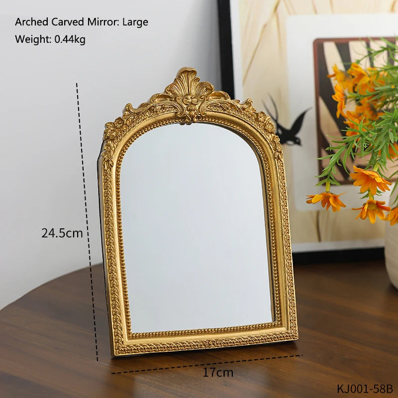 Miroir de Table Doré en Arche Sculptée, Style Vintage, 3 Formats
