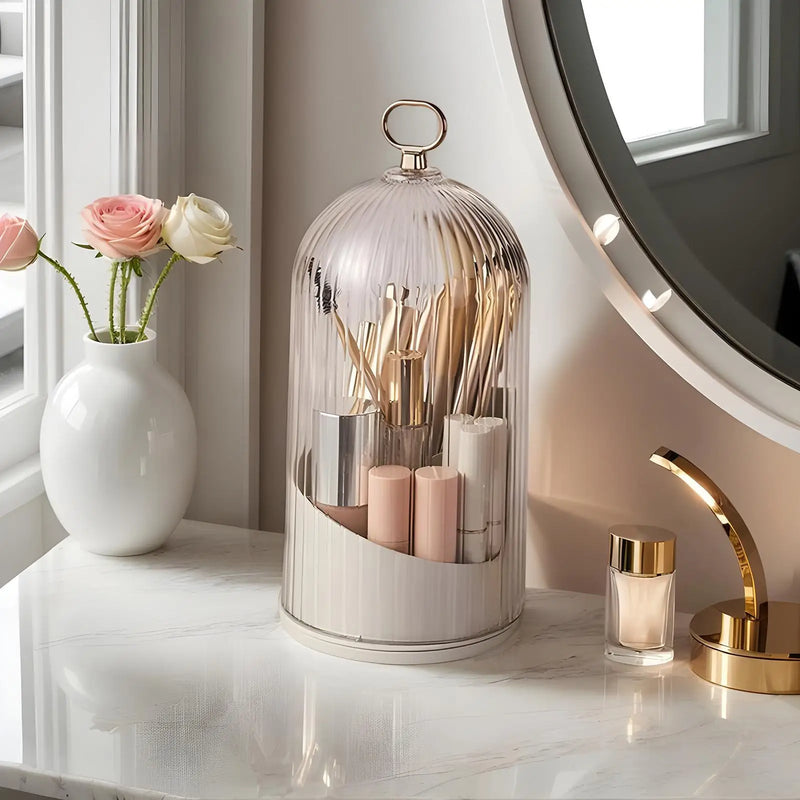 Porte-Brosse à Dents Rotatif 3 Compartiments avec Cloche Anti-Poussière