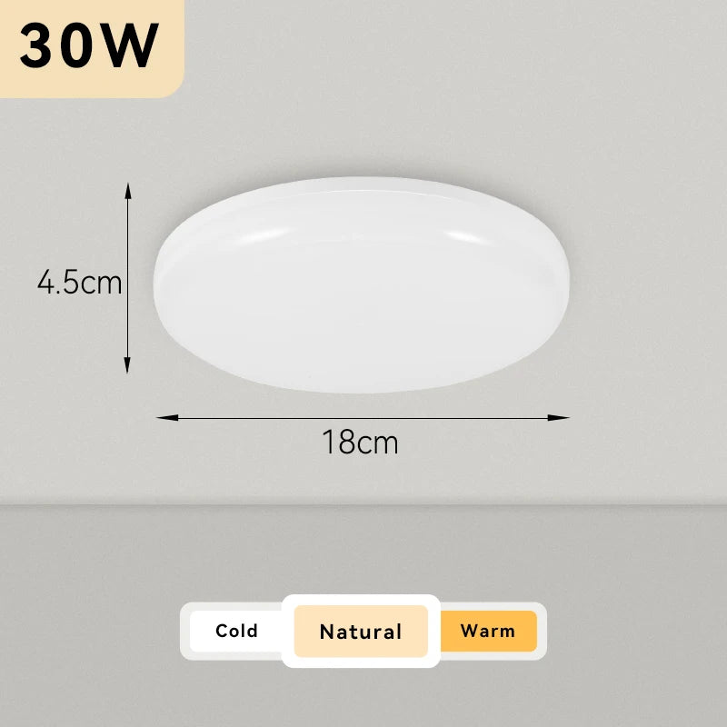 Plafonnier Cuisine LED Rond Ultra Plat 4,5 cm, Blanc ou Noir, 15 à 50 W