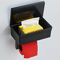 Porte-Papier Toilette Adhésif avec Boîte de Rangement et Tablette, Noir ou Blanc