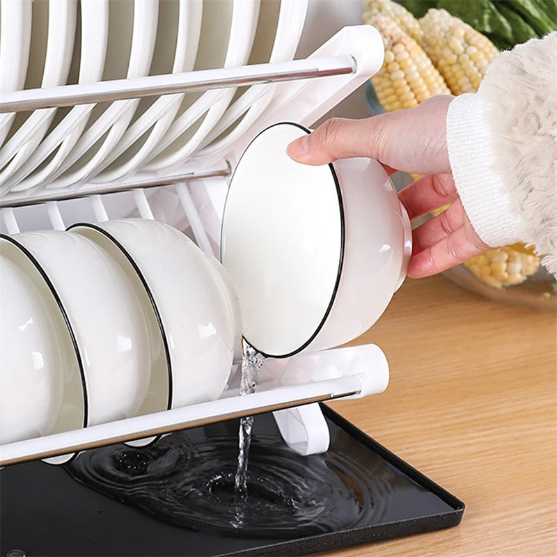 Étagère à Vaisselle Plastique Assiettes et Bols Blanc Noir