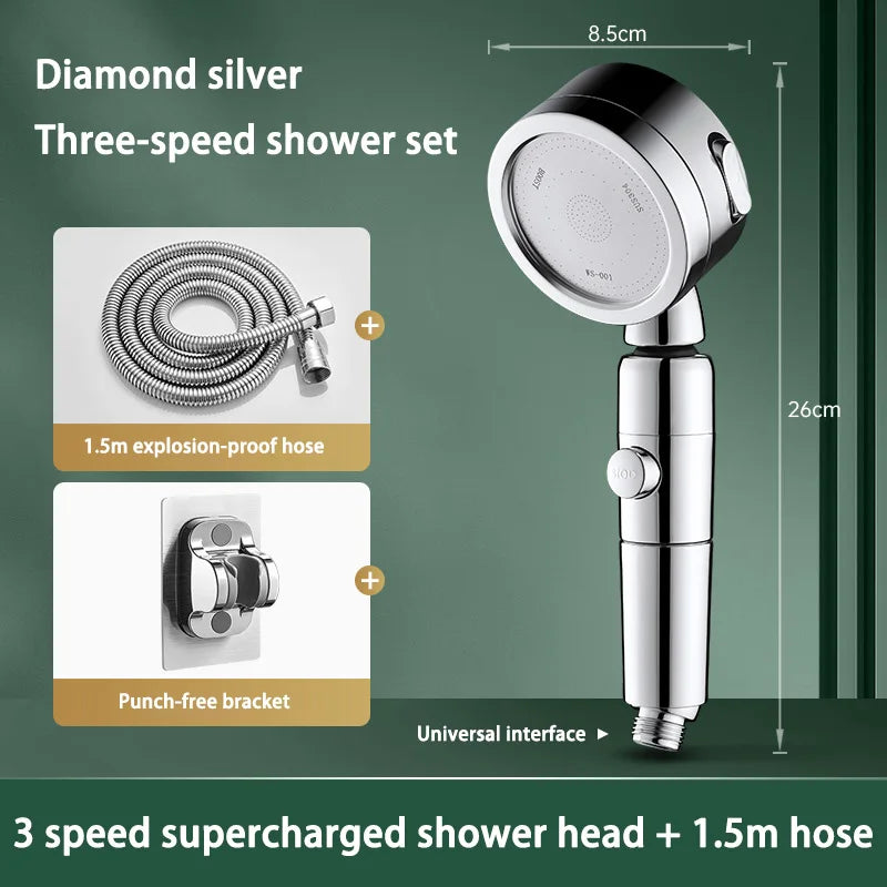 Pommeau de Douche à Tête Pivotante 360°, 3 Modes et Bouton Stop