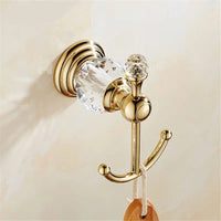Accessoires Salle de Bain Doré Laiton et Cristal à la Pièce, 4 Articles