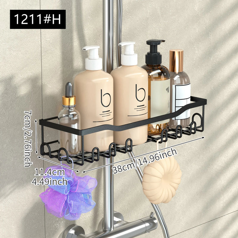 Étagère de Douche Sans Perçage pour Barre de Douche, Noir ou Argent