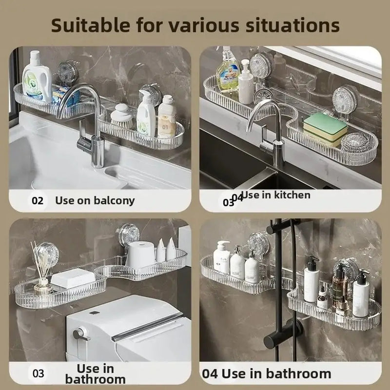 Étagère de Lavabo Murale à Ventouse Sans Perçage, Transparent ou Gris, 41 cm