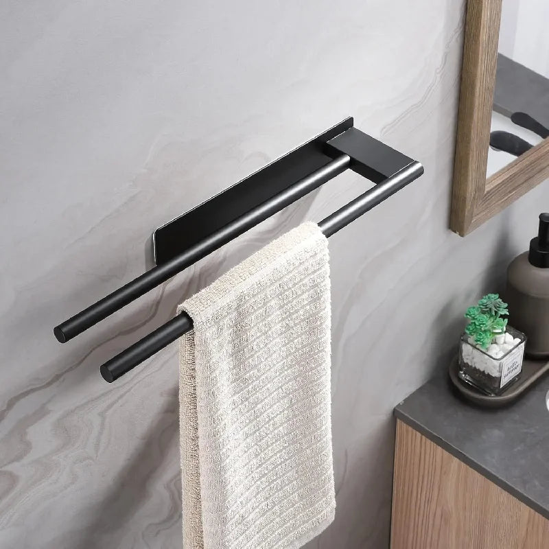 Porte-Serviette Mural Adhésif Sans Perçage Noir 39 cm