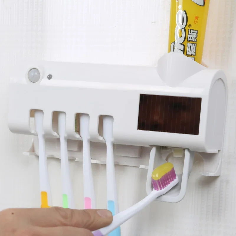 Distributeur de Dentifrice Automatique avec Porte-Brosses UV Solaire et USB, Blanc ou Noir