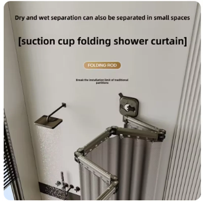 Barre de Douche d'Angle Pliante à Ventouse, avec ou sans Rideau