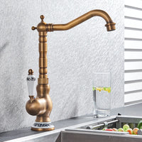 Mitigeur Lavabo Rétro Laiton Antique Pivotant, Poignée Céramique ou Laiton