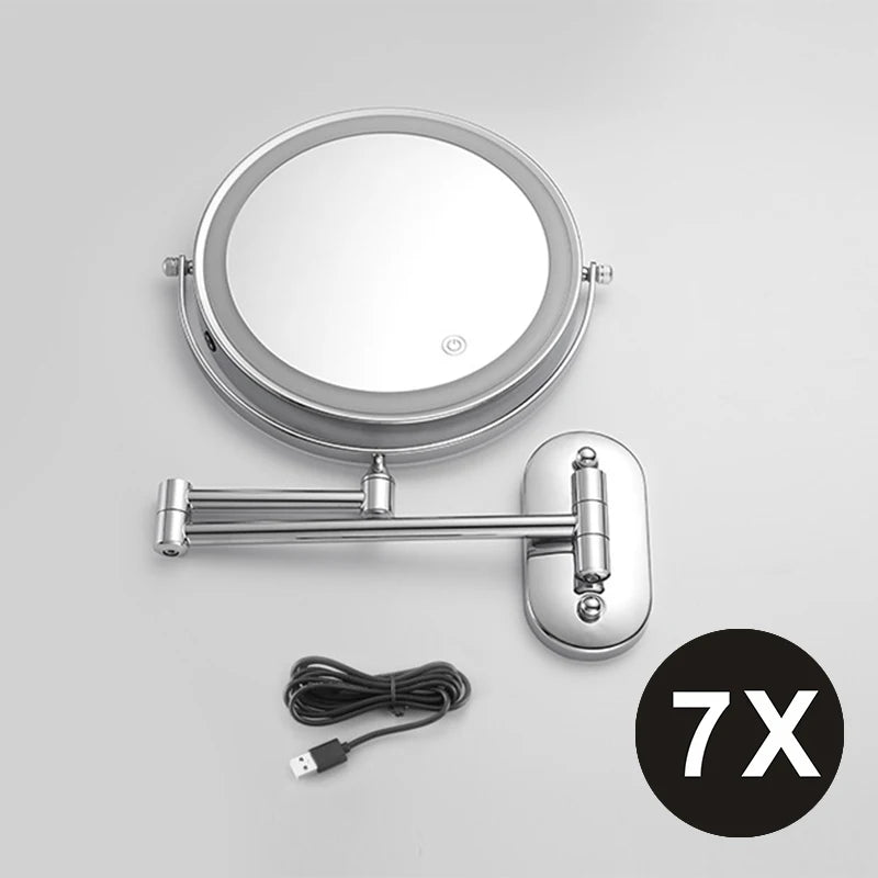 Miroir Grossissant Mural LED Rechargeable USB, Double Face 3x à 10x, 20 cm
