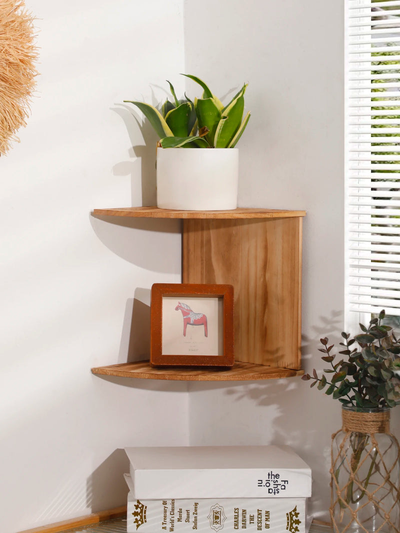 Étagère d'Angle Murale en Bois 2 ou 5 Niveaux, Bois Clair ou Foncé