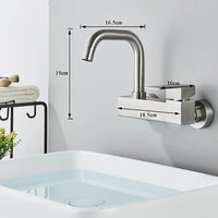 Robinet Mural Lavabo Nickel Brossé, Mitigeur Eau Chaude et Froide Bec Pivotant