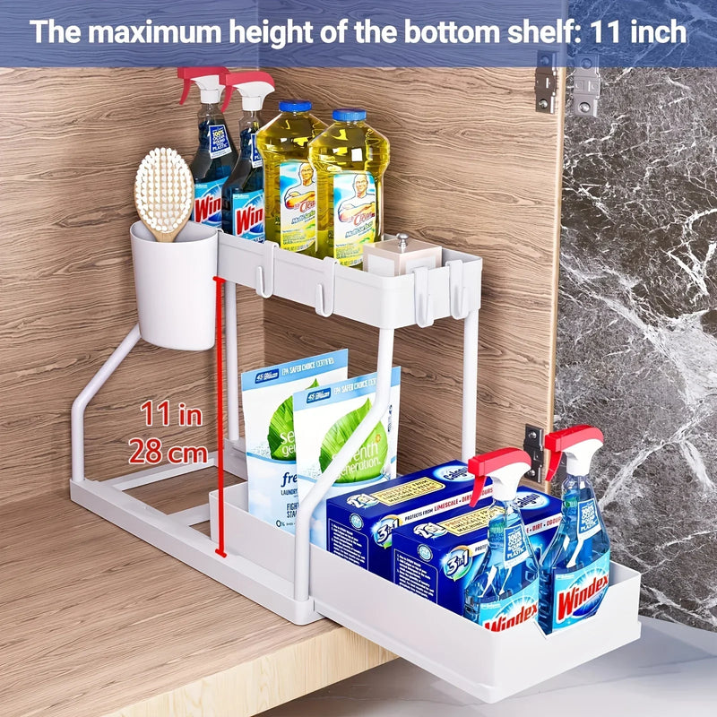 Organiseur Coulissant Sous Évier Compact, Noir ou Blanc