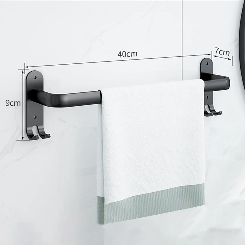 Porte-Serviette Mural Noir Sans Perçage Aluminium 1 à 3 Barres