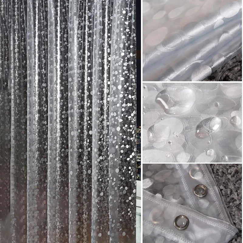 Rideau de Douche Transparent 3D PVC Mosaïque ou Galets, 8 Dimensions