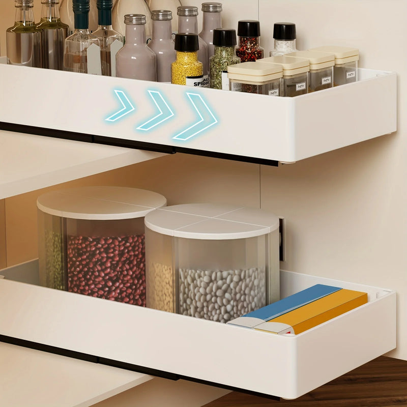 Rangement Coulissant de Placard Cuisine et Salle de Bain, Blanc ou Noir