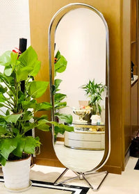 Miroir sur Pied Ovale Rotatif Inox 169 cm, 3 Articles à la Pièce