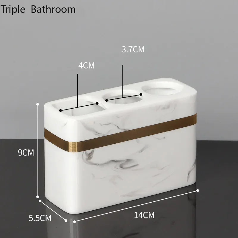 Accessoires Salle de Bain Effet Marbre et Doré à la Pièce, 7 Articles