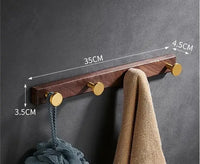 Patère Murale Bois et Aluminium Doré Brossé Multi-Crochets