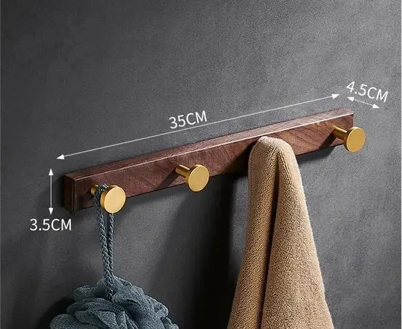 Patère Murale Bois et Aluminium Doré Brossé Multi-Crochets
