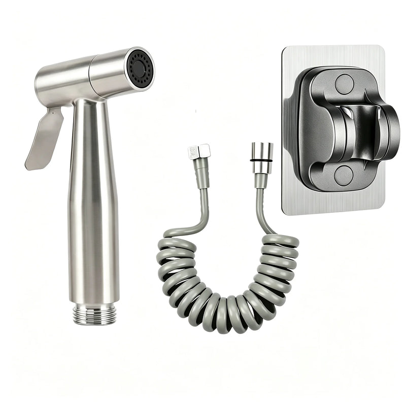 Douchette WC Inox Kit avec Flexible Spiralé 3 m, Noir ou Argent
