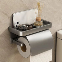 Porte-Papier Toilette Mural Aluminium avec Tablette, Noir ou Gris Anthracite
