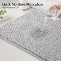 Tapis de Bain Chenille Gris Clair Antidérapant Absorbant, 2 Tailles