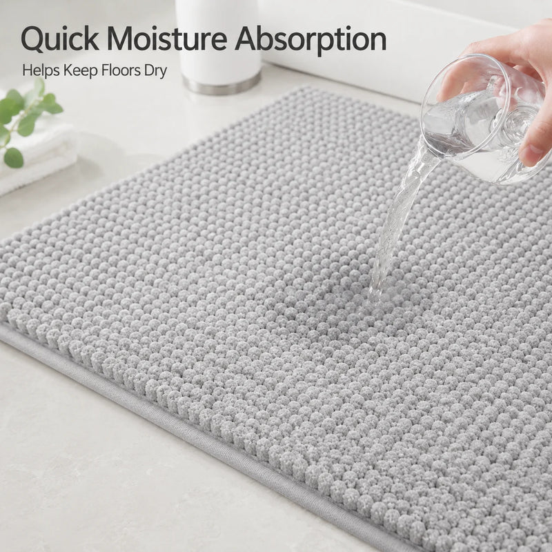 Tapis de Bain Chenille Gris Clair Antidérapant Absorbant, 2 Tailles