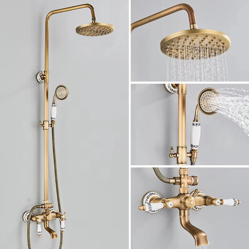 Colonne de Douche Rétro Laiton Antique avec Douchette