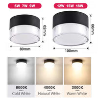 Spot LED en Saillie Cylindre Acrylique Cuisine, 5 à 18 W, Noir ou Blanc