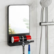 Miroir de Douche Anti-Buée Noir avec Support Rasoir, Sans Perçage à Ventouse