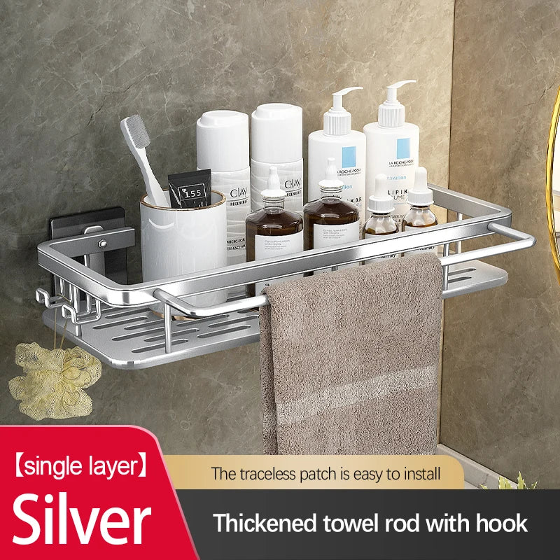 Étagère de Douche Inox Sans Perçage Adhésive Simple ou Double Niveau